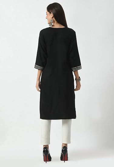 Embroidered Straight Design Kurtis for Woman-Black