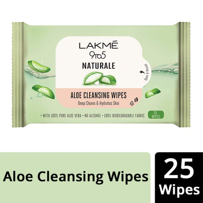 Lakme 9 To 5 Natural Aloe Cleansing Wipes 25 PIECES