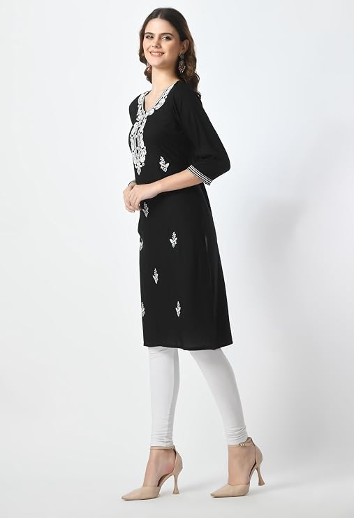 LIBOZA Kurta for Women – Lakhnowi Chikankari Embroidered Ladies Kurti, Stylish Girls Top, Ethnic Full Kurtas, Straight Design Kurtis for Woman