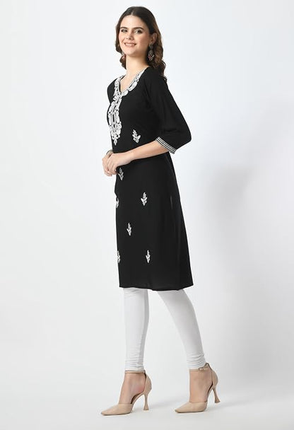 LIBOZA Kurta for Women – Lakhnowi Chikankari Embroidered Ladies Kurti, Stylish Girls Top, Ethnic Full Kurtas, Straight Design Kurtis for Woman