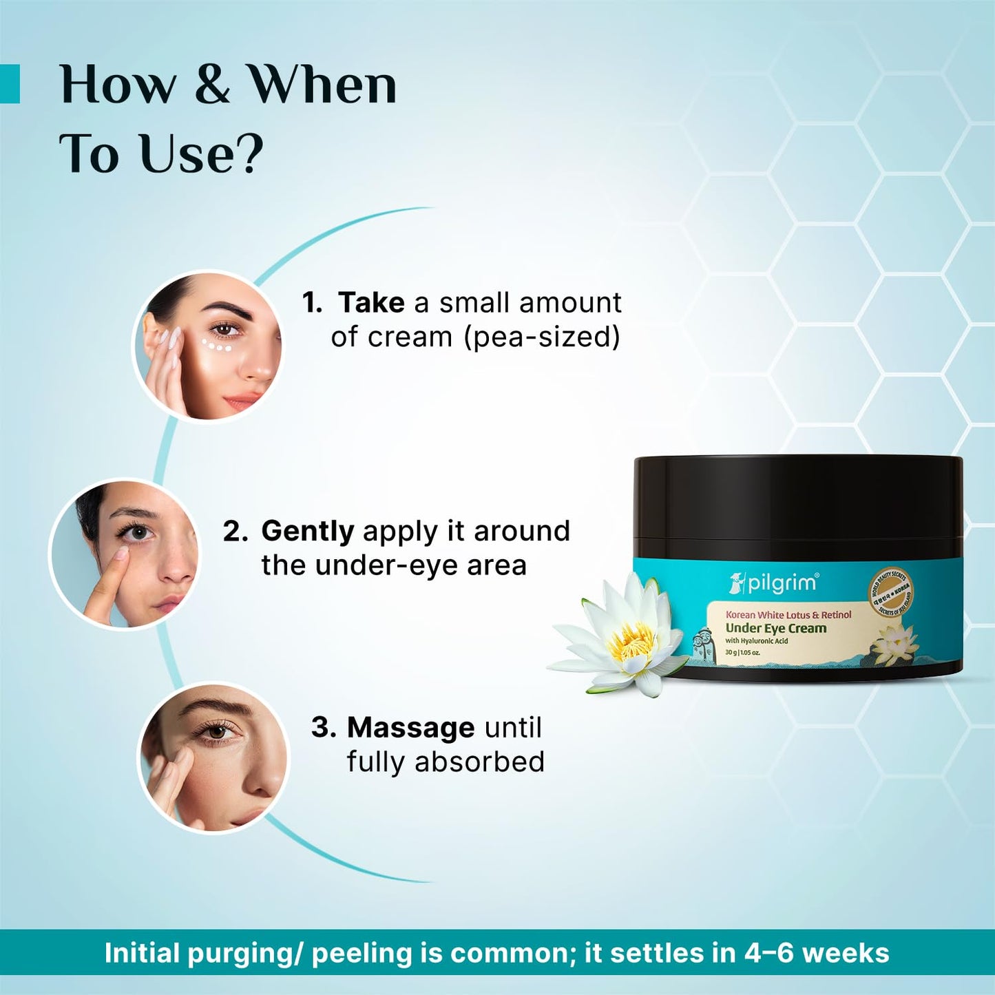 Pilgrim Retinol Under Eye Cream With Vitamin C & Hyaluronic Acid | For Dark Circle, Puffiness, Wrinkles Removal Of Fine Lines, Puffy Eyes All Skin Type Korean Beauty 30 GRAM