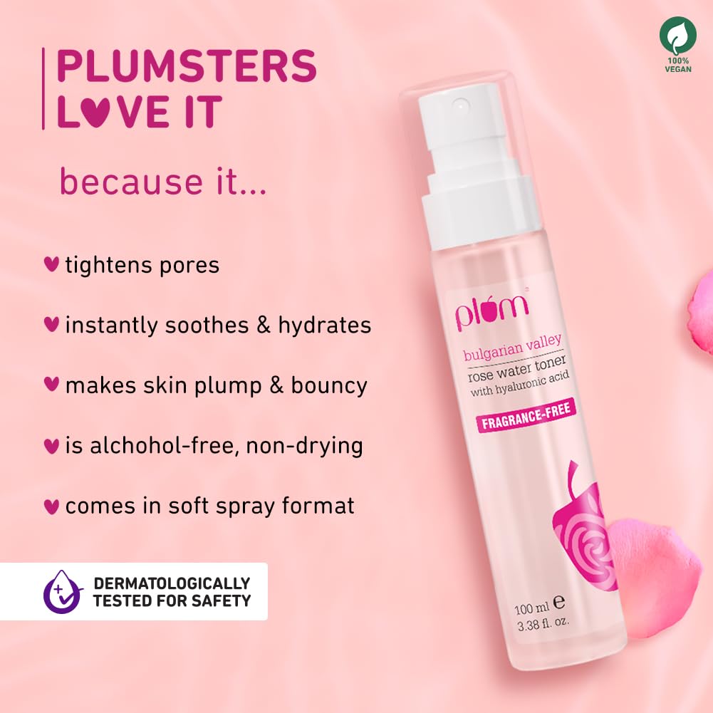 Plum Bulgarian Valley Rose Water Toner With Hyaluronic Acid & Extracts Men Women 100 MILLI_LITRE