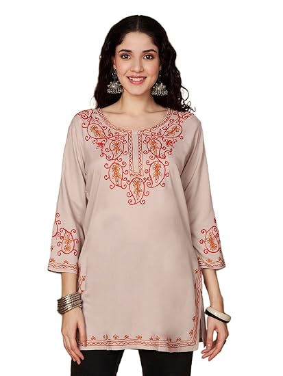 Embroidered Chikankari Kurti for Women - Beige3