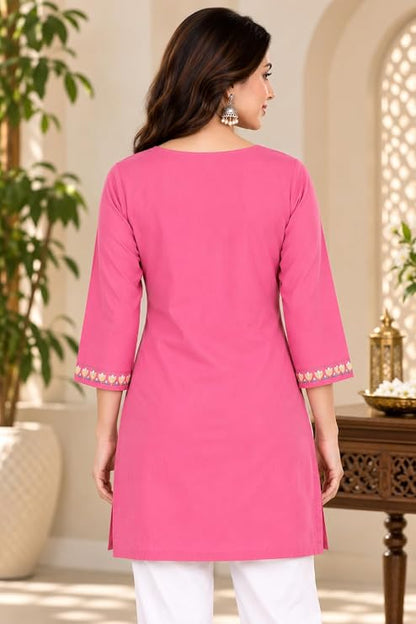 LIBOZA Kurti for Women - Short Chikankari Kurtis for Girls, Lakhnawi Pink