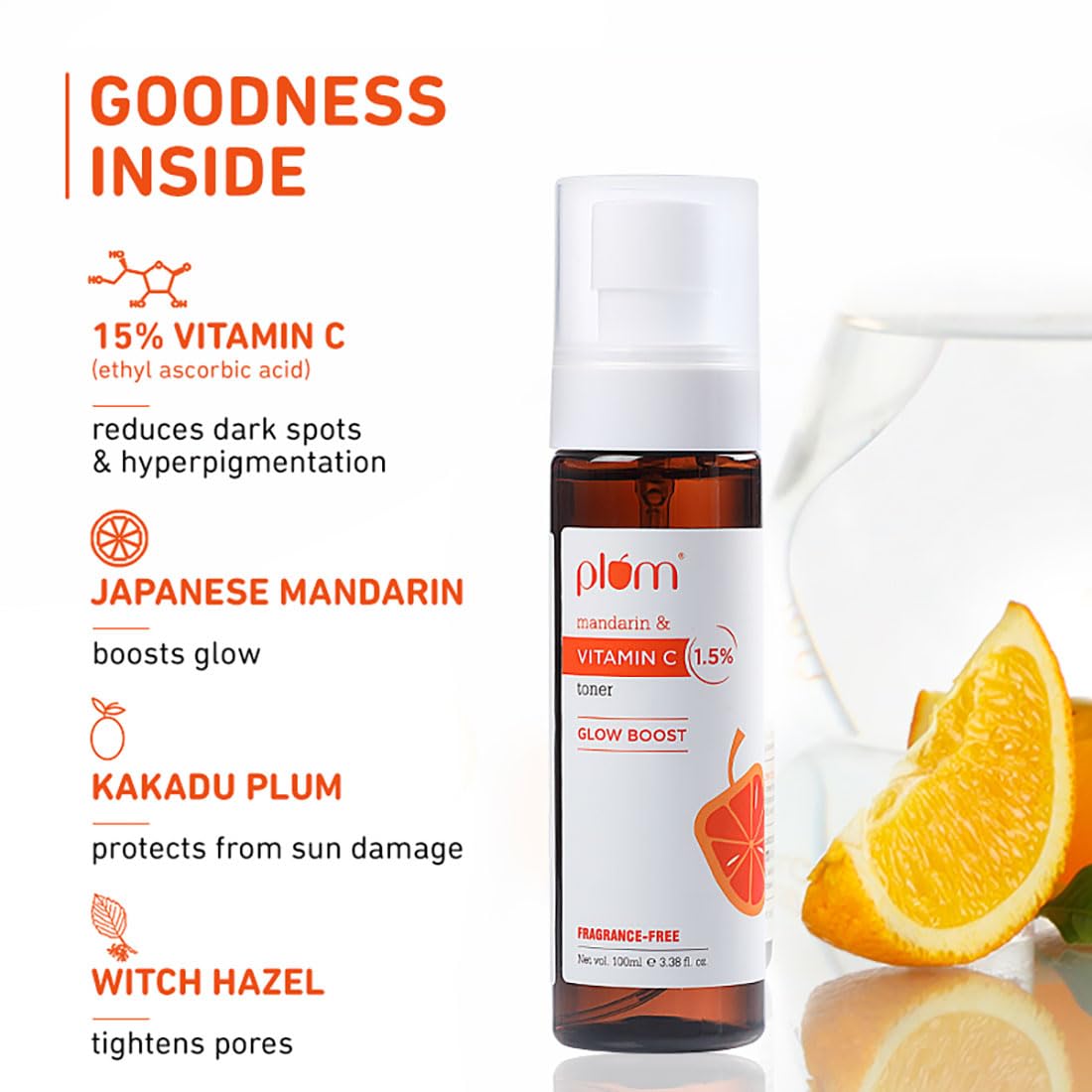 Plum 1.5% Vitamin C Toner With Mandarin For Glowing Skin Improves Uneven Tone Men & Women 100 MILLI_LITRE