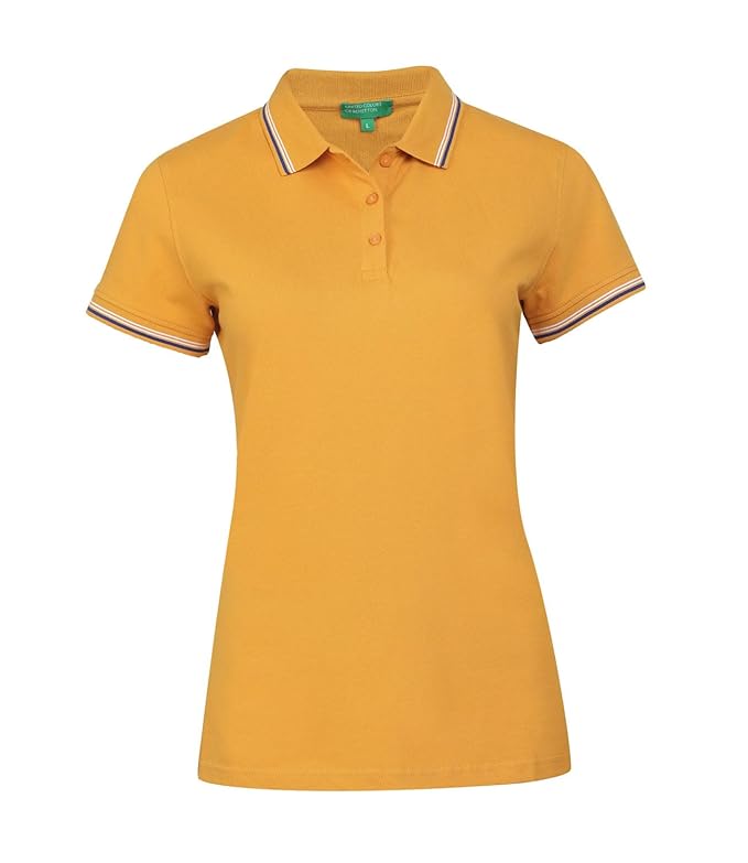 Women's Cotton Lycra Half Sleeves Plain Stylish Regular Fit Polo T-Shirt with Coloured Collar Tipping