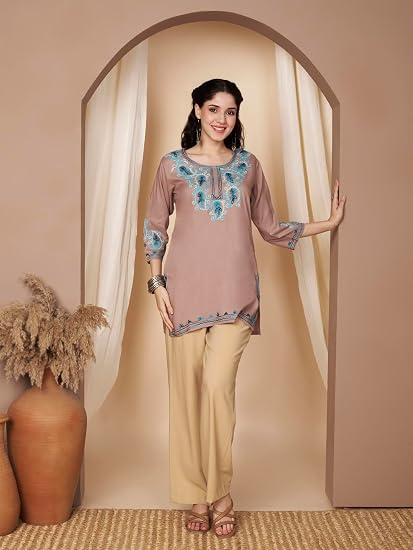 Embroidered Chikankari Kurti for Women - Chocolate 3