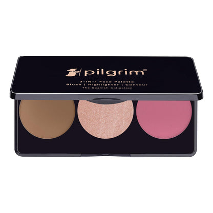 PILGRIM Rosé Touch 3-in-1 Face Palette Blush, Highlighter & Contour Sultry Romancé - 02 12G