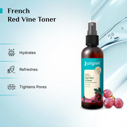 Pilgrim Alcohol Free Red Vine Face Toner, Mist Spray For Anti Ageing, Glowing Skin, Dry, Oily Men & Women, Women 100 MILLI_LITRE