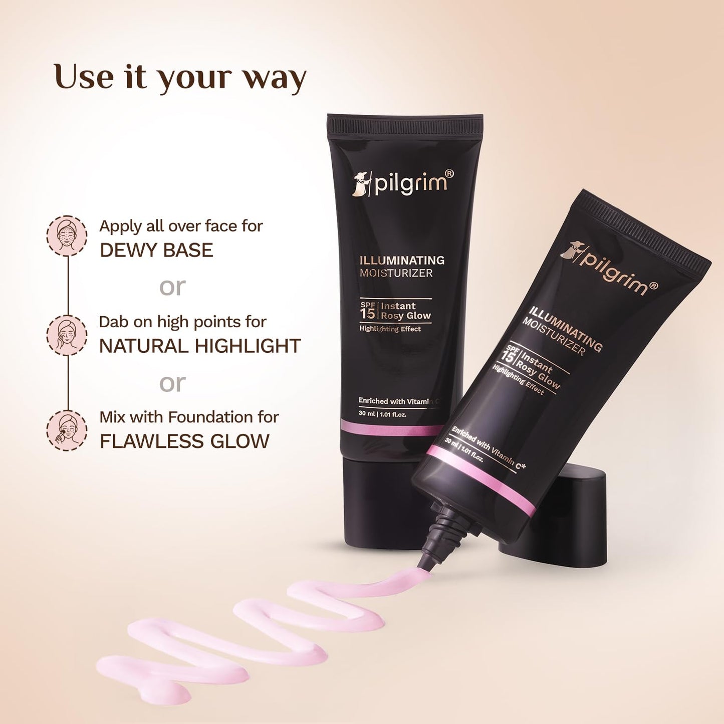 Pilgrim Illuminating Instant Rosy Glow SPF 15 Moisturizer 30 MILLI_LITRE