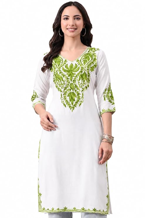LIBOZA Women Kashmiri Embroidered Straight Kurta