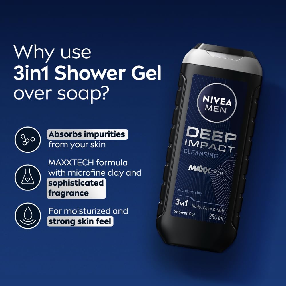 Nivea Deep Impact 3-In-1 Men Shower Gel 250 ml