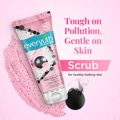 Everyuth Naturals Anti-Pollution Face Scrub - Pink Clay & Charcoal, Exfoliates & Detoxifies (100g)