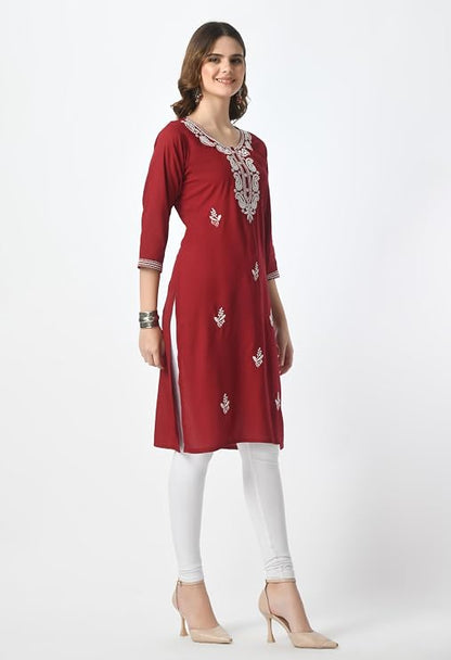 LIBOZA Kurta for Women – Embroidered Ladies Kurti, Stylish Girls Top, Ethnic Full Kurtas, Straight Design Kurtis for Woman