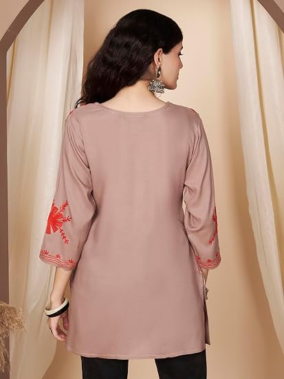 Embroidered Chikankari Kurti for Women - Chocolate 4