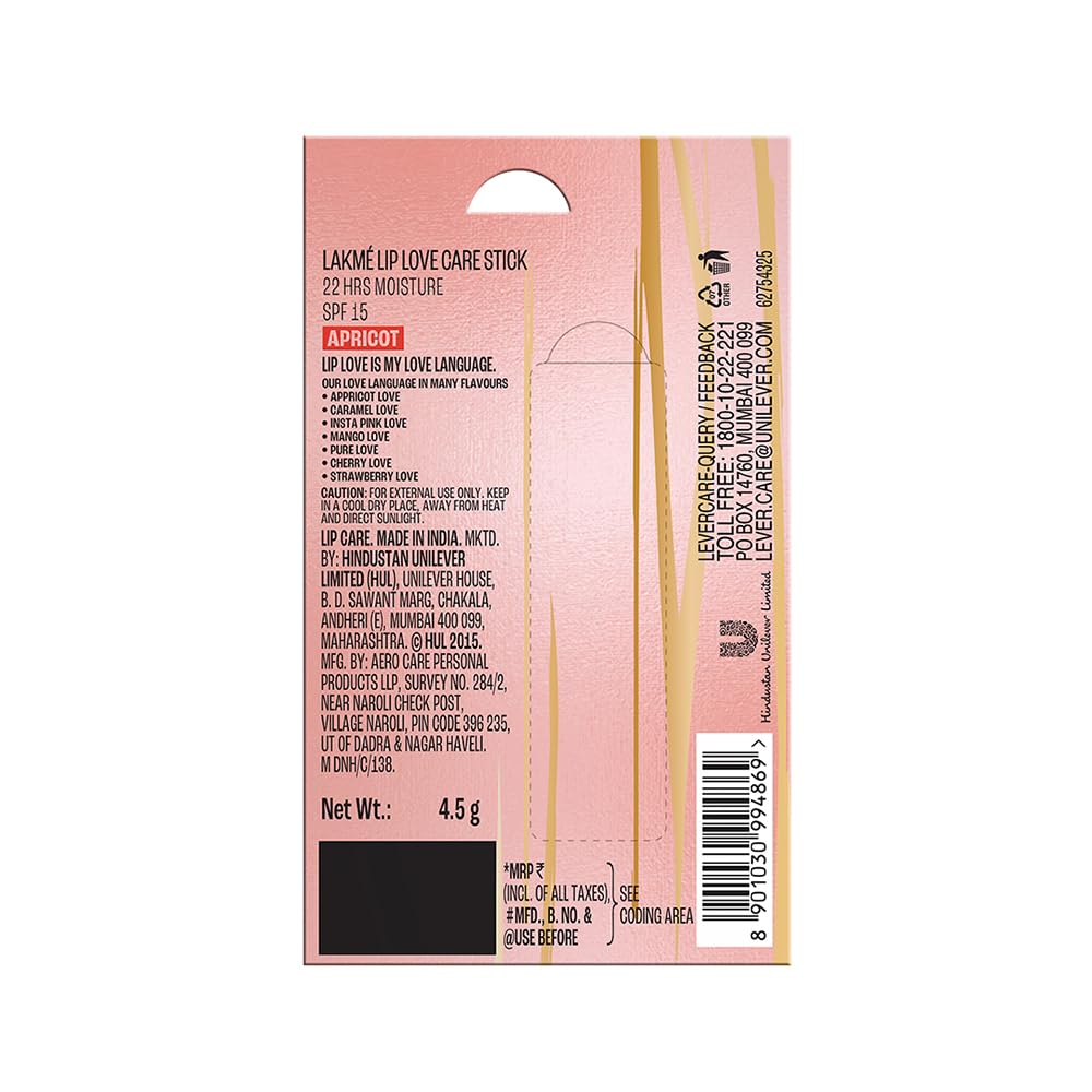LAKME APRICOT LIP LOVE CARE STICK SPF 15 4.5 g