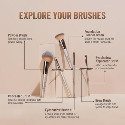 SWISS BEAUTY PROFESSIONAL FACE & EYE BRUSH SET - White 6 PIECE