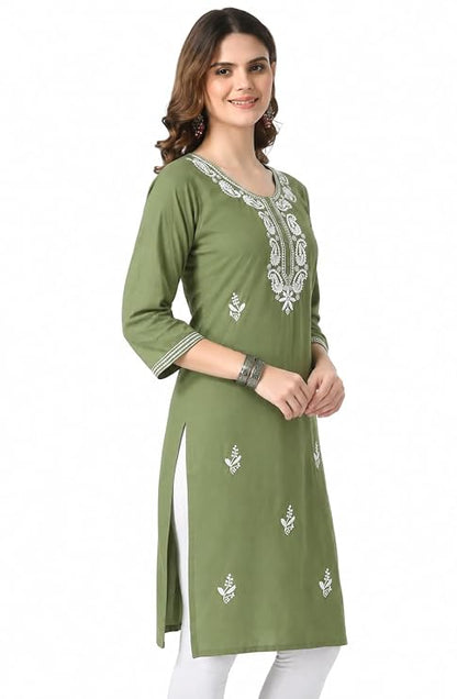LIBOZA Kurta for Women – Lakhnowi Chikankari Embroidered Ladies Kurti, Stylish Girls Top, Ethnic Full Kurtas, Straight Design Kurtis for Woman