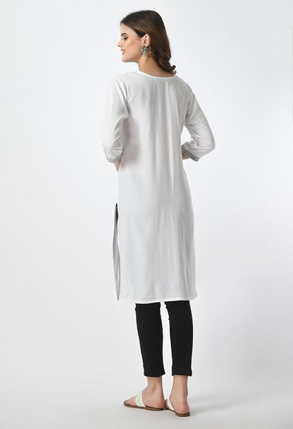 LIBOZA Kurta for Women – Lakhnowi Chikankari Embroidered Ladies Kurti, Stylish Girls Top, Ethnic Full Kurtas, Straight Design Kurtis for Woman