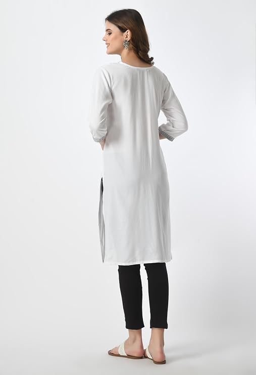 LIBOZA Kurta for Women – Lakhnowi Chikankari Embroidered Ladies Kurti, Stylish Girls Top, Ethnic Full Kurtas, Straight Design Kurtis for Woman