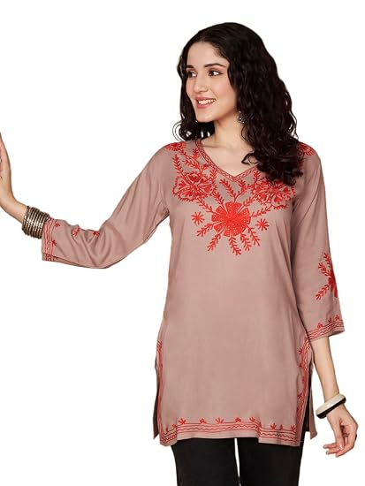 Embroidered Chikankari Kurti for Women - Chocolate 4
