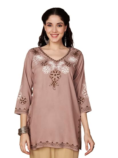 Embroidered Chikankari Kurti for Women - Chocolate 2