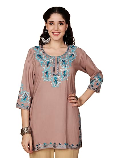 Embroidered Chikankari Kurti for Women - Chocolate 3
