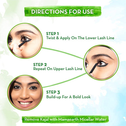 mamaearth Charcoal Black Long Stay Kajal with Vitamin C & Chamomile for 11-Hrs Smudge-Free - Black 0.7 g