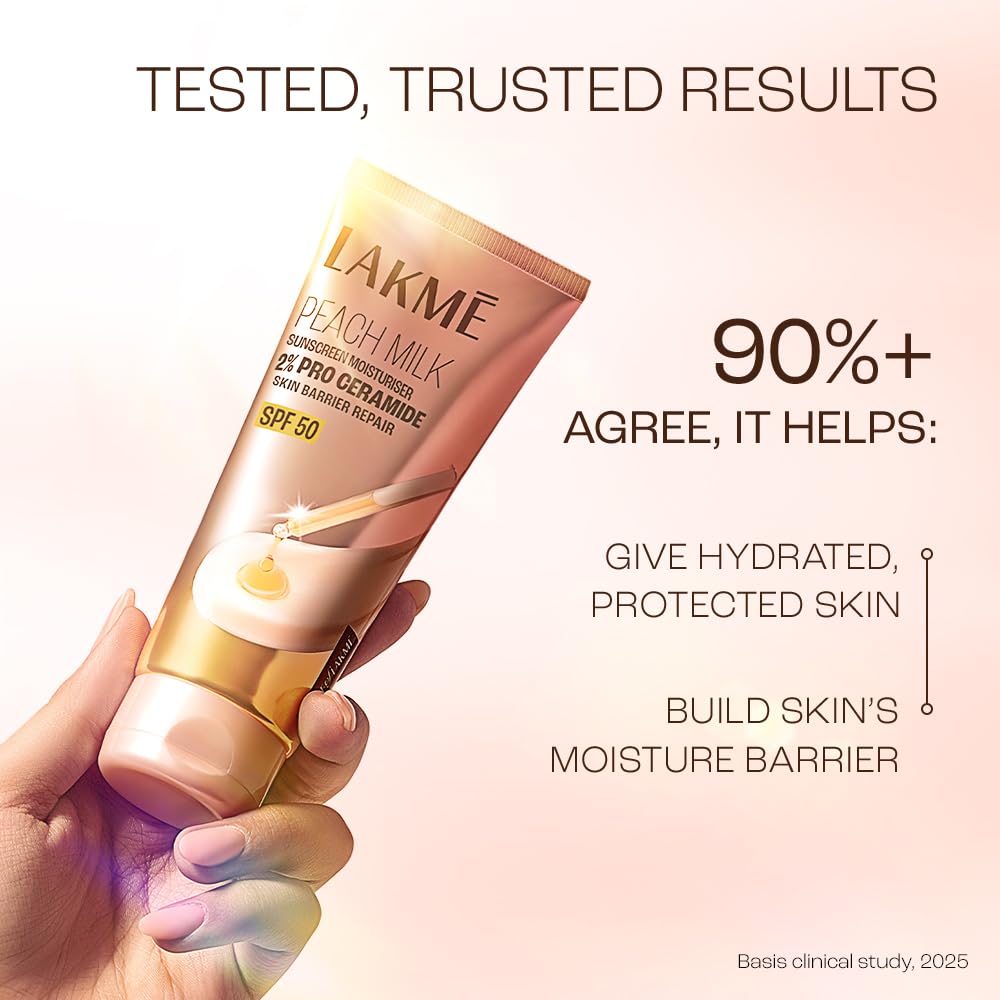 LAKME PEACH MILK SUNSCREEN MOISTURISER 2% PRO CERAMIDE SPF 50