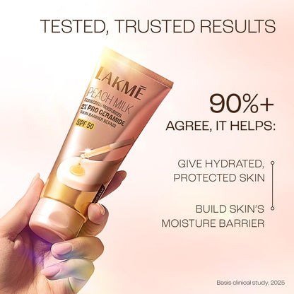 LAKME PEACH MILK SUNSCREEN MOISTURISER 2% PRO CERAMIDE SPF 50