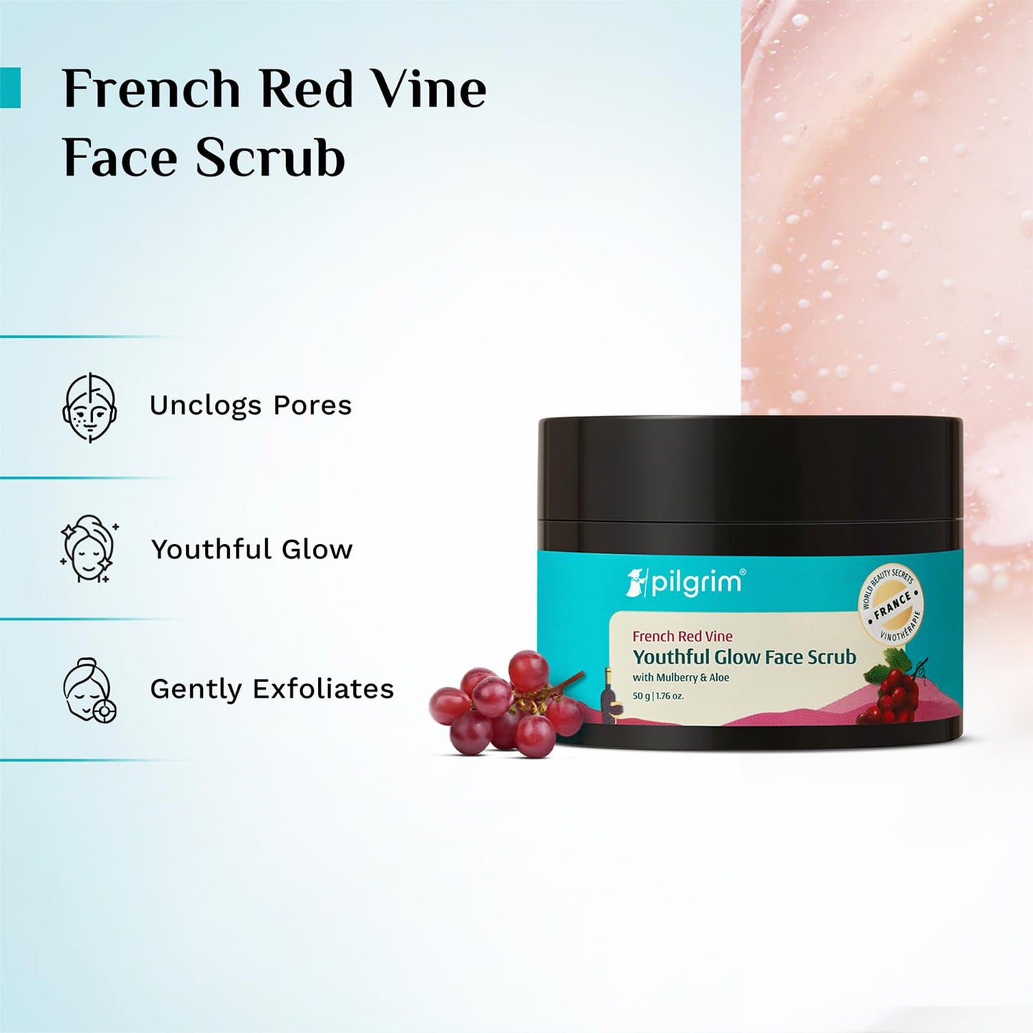 Pilgrim Red Vine Mulberry & Aloe Face Scrub 50 GRAM