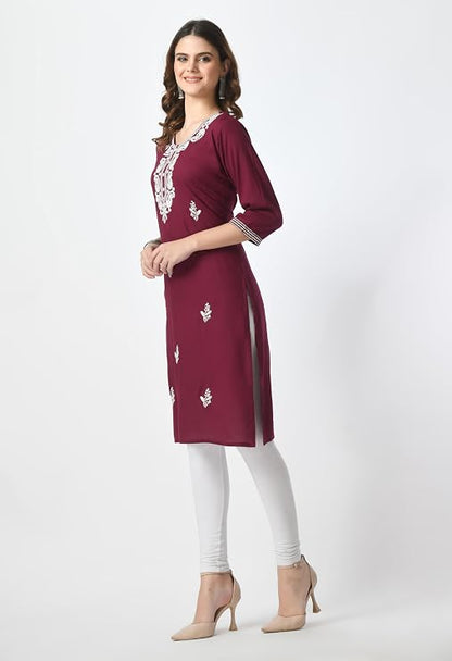 LIBOZA Kurta for Women – Lakhnowi Chikankari Embroidered Ladies Kurti, Stylish Girls Top, Ethnic Full Kurtas, Straight Design Kurtis for Woman