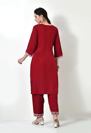 Chikankari Kurta Set for Women-Red