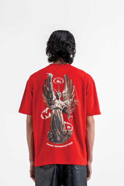 The Justice Printed Red Oversized T-Shirt