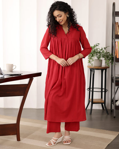 RUBY RED A-LINE KURTA SET