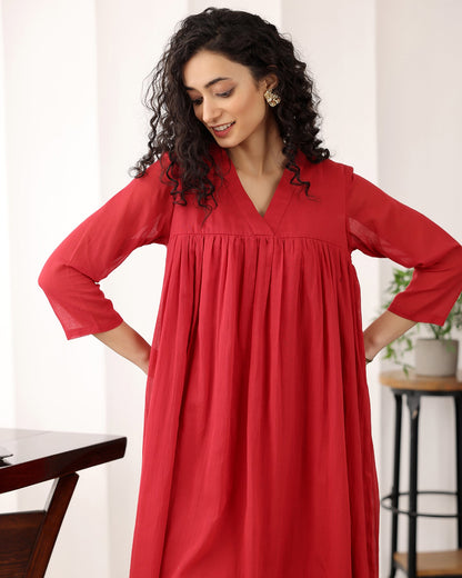 RUBY RED A-LINE KURTA SET