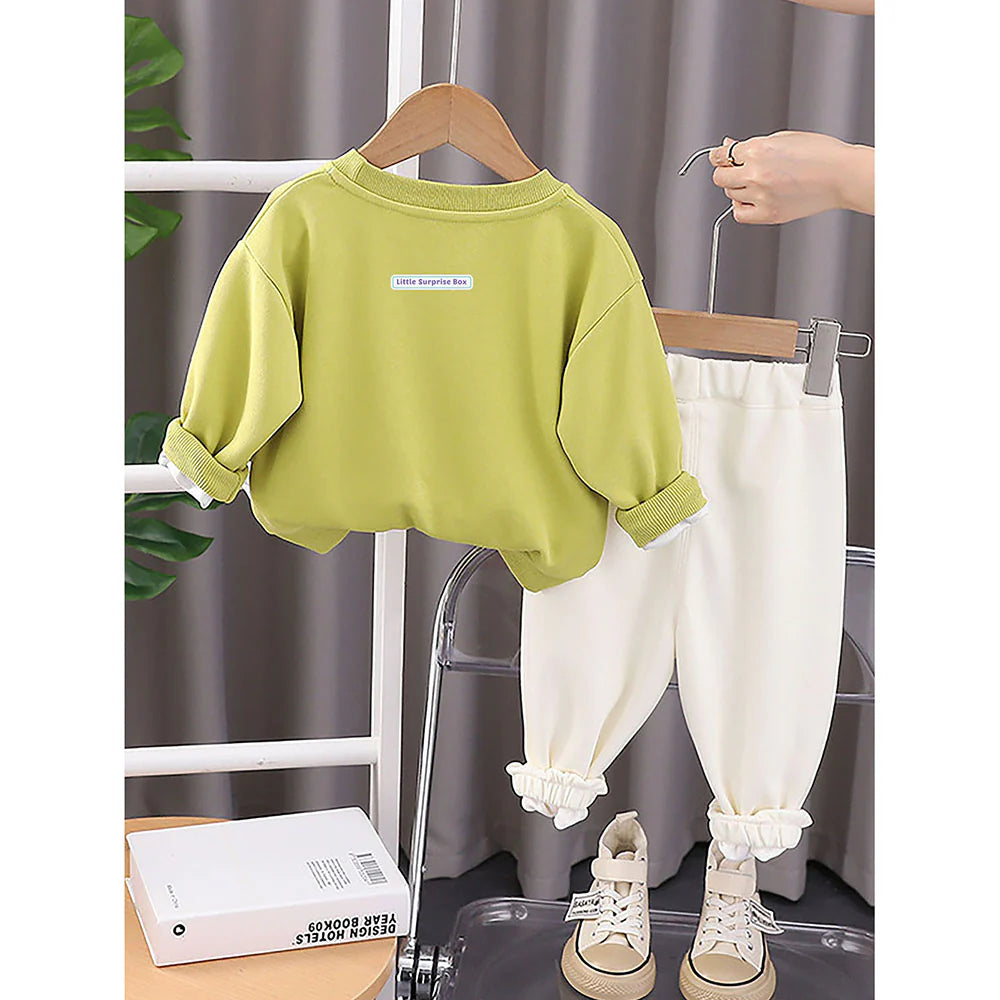 Mint Green 3D Cap Design 2 Pcs Track Suit Set For Toddlers And Kids