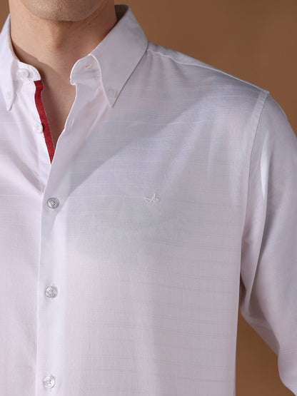 White Regular Fit Stripes Formal Shirt for Men (LOTH)