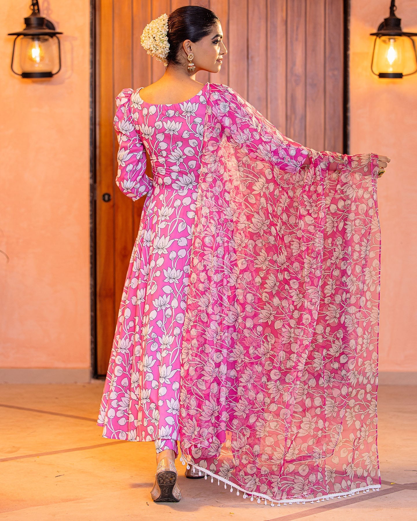 Pink Floral Muslin Suit Set