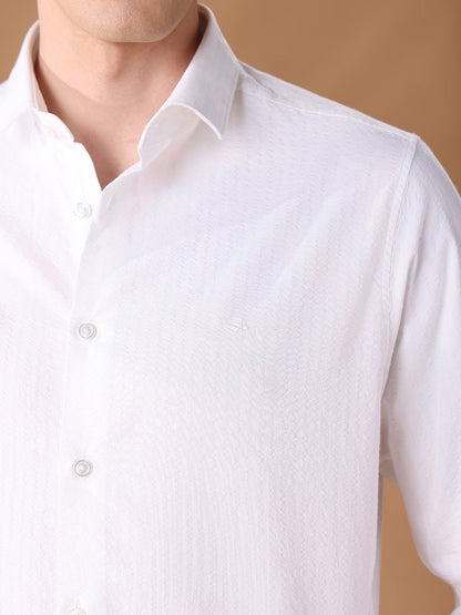White Regular Fit Stripes Formal Shirt for Men (LEANA)