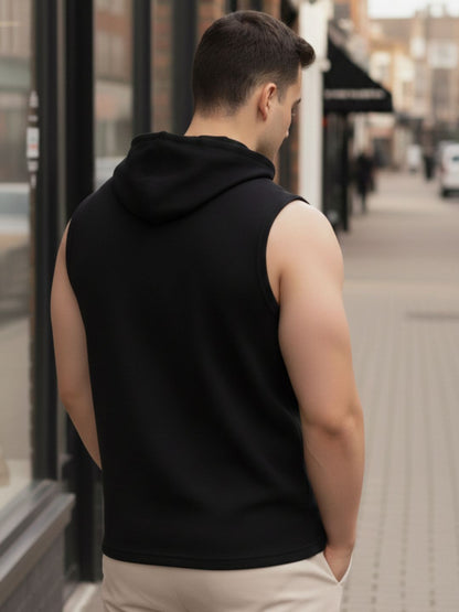 Plus Size Kangaroo Pocket Mens Black and Maroon Sleeveless Hooded T-Shirt Vest-Pack of 2