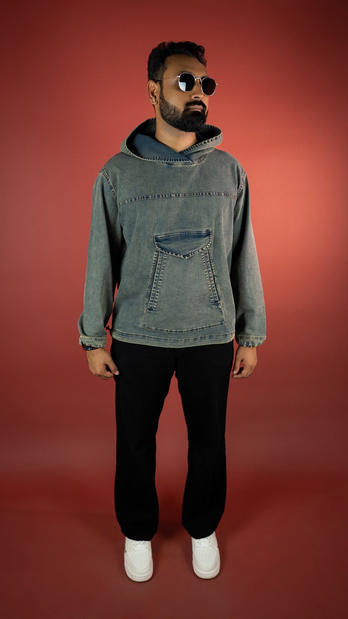 Acid Wash Denim Men'S Hoodie Rustlines