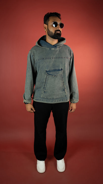 Acid Wash Denim Men'S Hoodie Rustlines