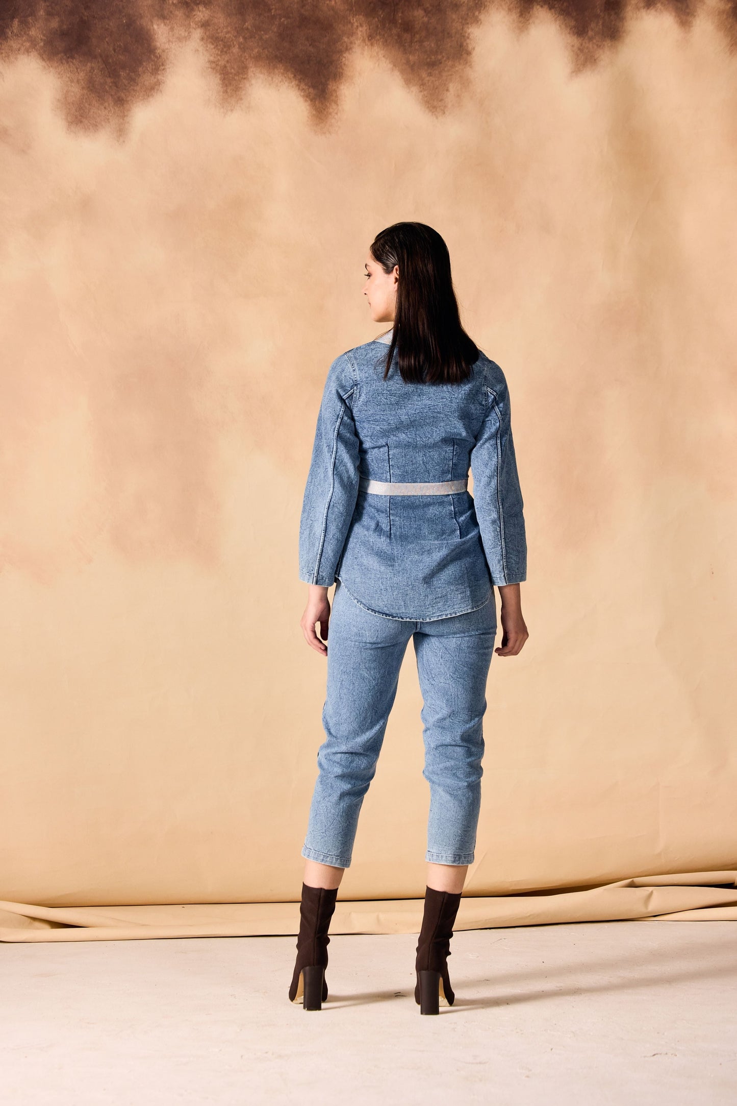 One Button Jacket & Pant Acid Washed Denim Co-Ord Set