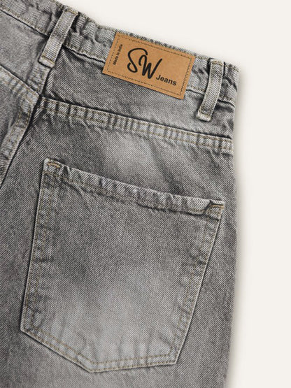 Comet Grey Washed Wide Leg Jeans