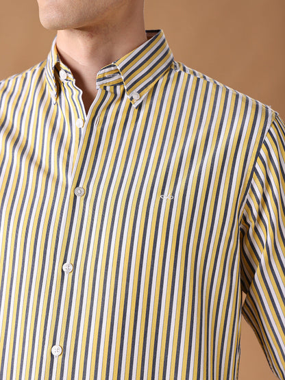Yellow Regular Fit Striped Casual Shirt for Men (DIGEO)