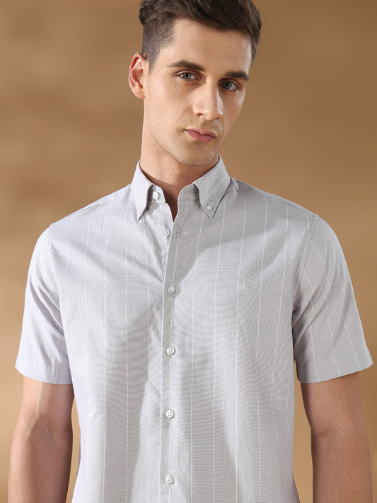 Grey Regular Fit Formal Cotton Shirt for men (COWIX)