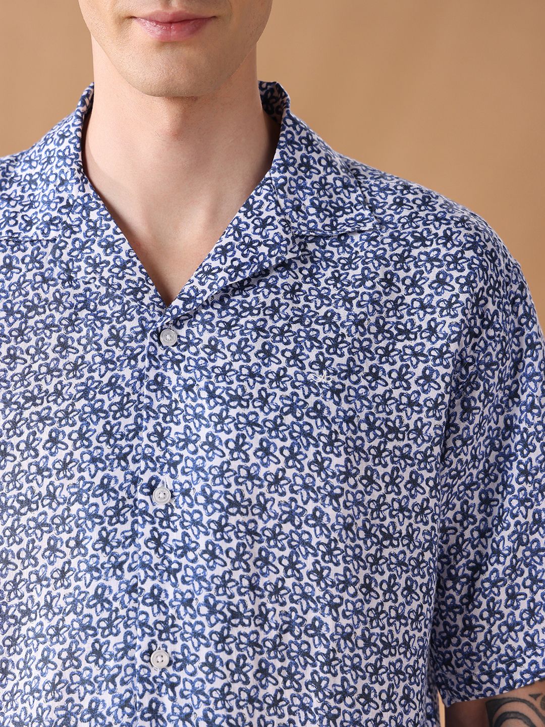 Navy Blue Regular Fit Printed Casual Shirt for Men (ALUAR)