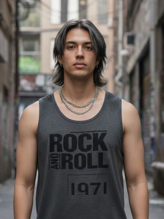 Dark Grey Sleeveless Typography Print Cotton Round Neck Men T-Shirt