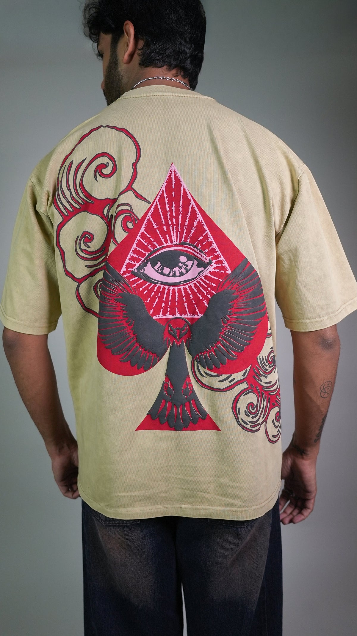 Spade Of Secrets Beige Acidwash Men’S Oversized T-Shirt Rustlines